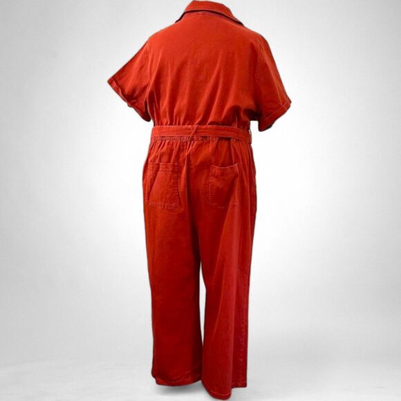 SKIES ARE BLUE Short Sleeve Button Front Jumpsuit Size 3X Rust Orange NEW - Picture 5 of 8